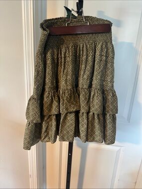 Lauren Ralph Lauren Olive Green Printed Tiered Skirt